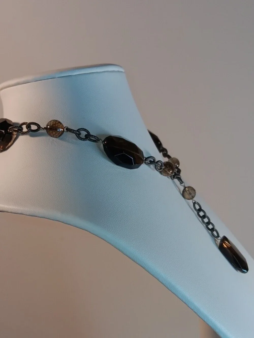 Smoky Brown Faceted Glass Y-Drop Necklace